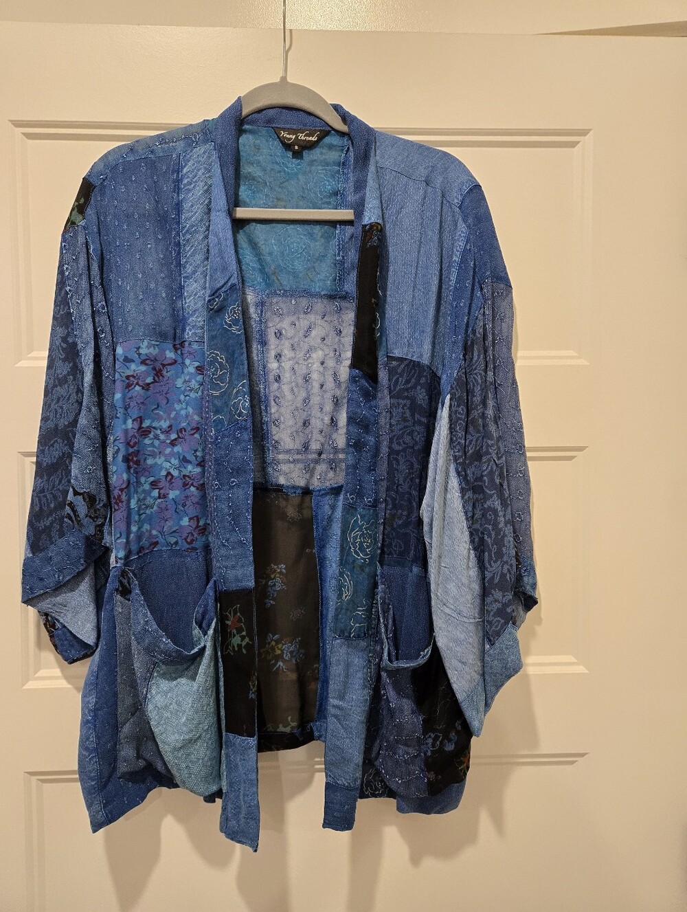 Young Threads Patchwork Blue Kimono Jacket - Mixed Blue Tones